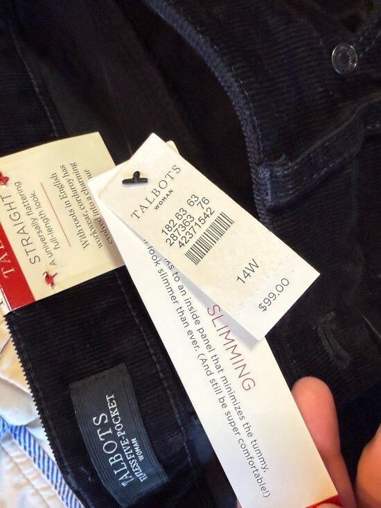 NWT Talbots Women Black Corduroy Pants Sz 14W Slimming Straight Leg - Picture 6 of 7